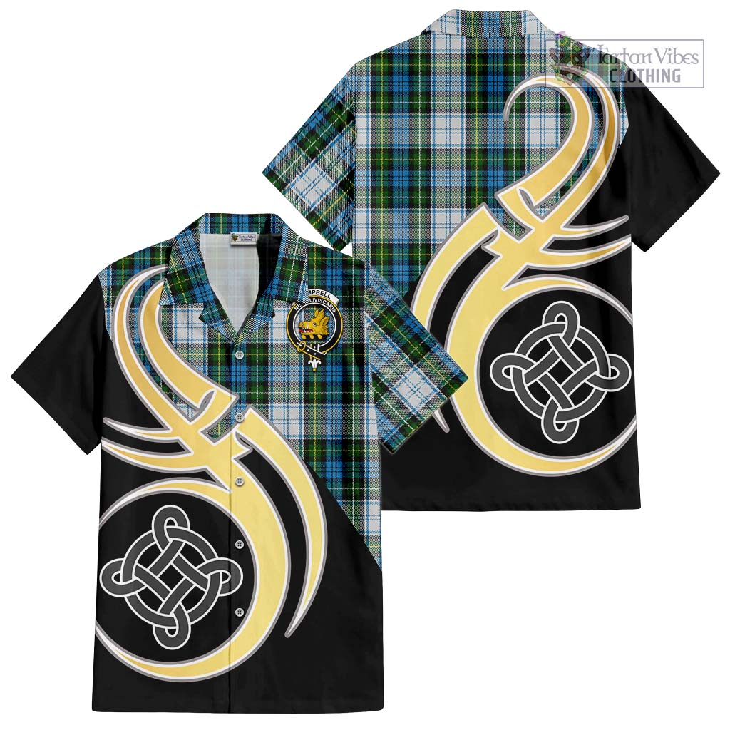 Campbell Dress Tartan Short Sleeve Button Shirt with Family Crest and Celtic Symbol Style - Tartan Vibes Clothing