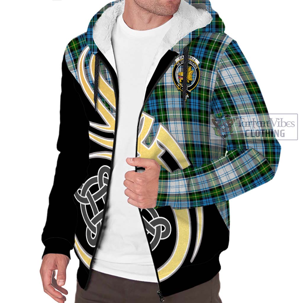 Campbell Dress Tartan Sherpa Hoodie with Family Crest and Celtic Symbol Style - Tartan Vibes Clothing