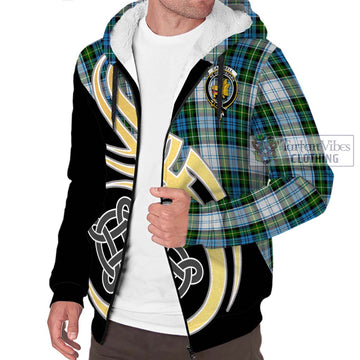 Campbell Dress Tartan Sherpa Hoodie with Family Crest and Celtic Symbol Style