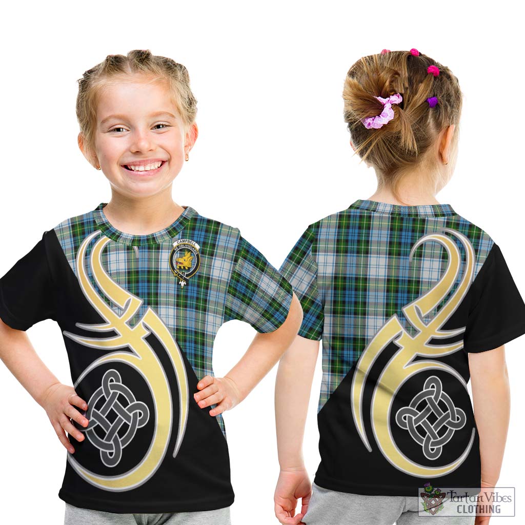 Campbell Dress Tartan Kid T-Shirt with Family Crest and Celtic Symbol Style - Tartan Vibes Clothing