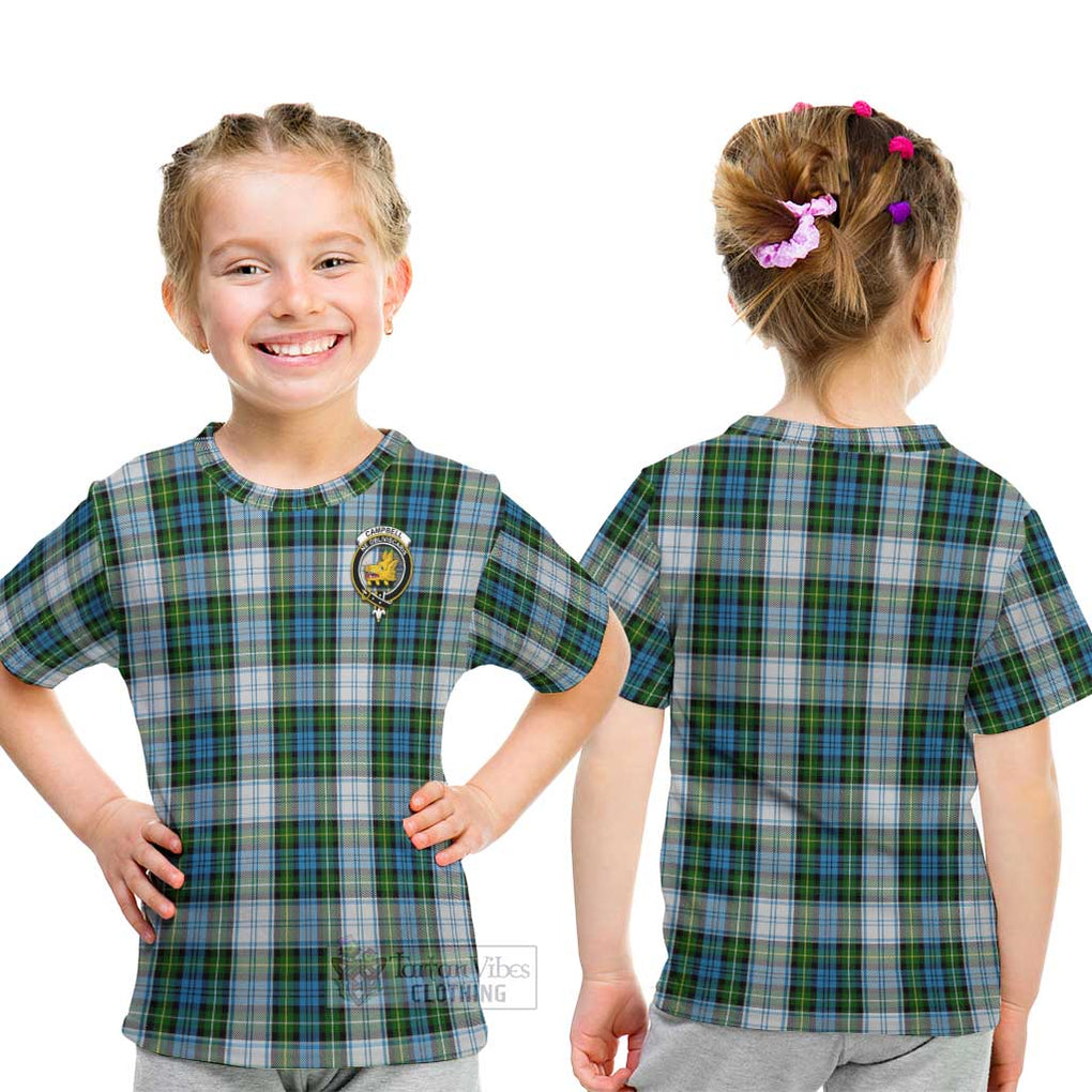 Campbell Dress Tartan Kid T-Shirt with Family Crest - Tartanvibesclothing Shop