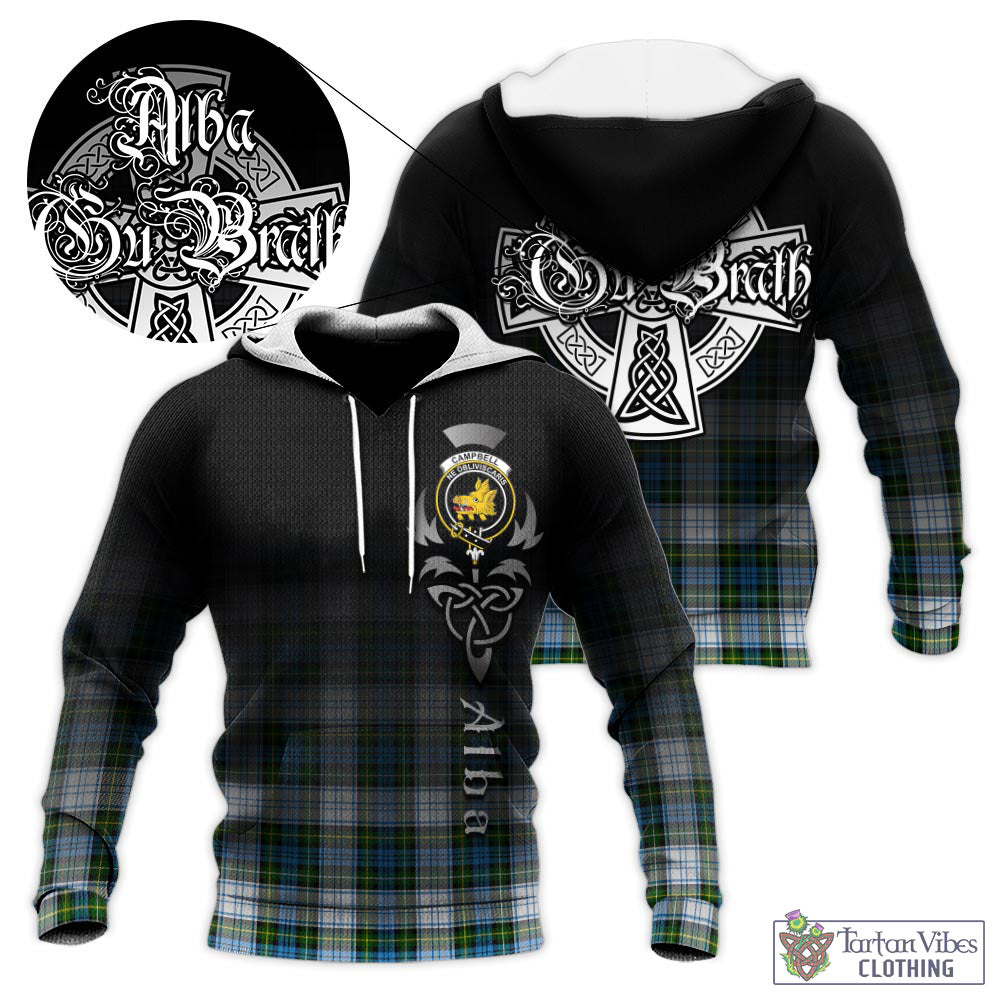 Tartan Vibes Clothing Campbell Dress Tartan Knitted Hoodie Featuring Alba Gu Brath Family Crest Celtic Inspired