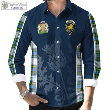 Campbell Dress Tartan Long Sleeve Button Up Shirt with Family Crest and Scottish Thistle Vibes Sport Style
