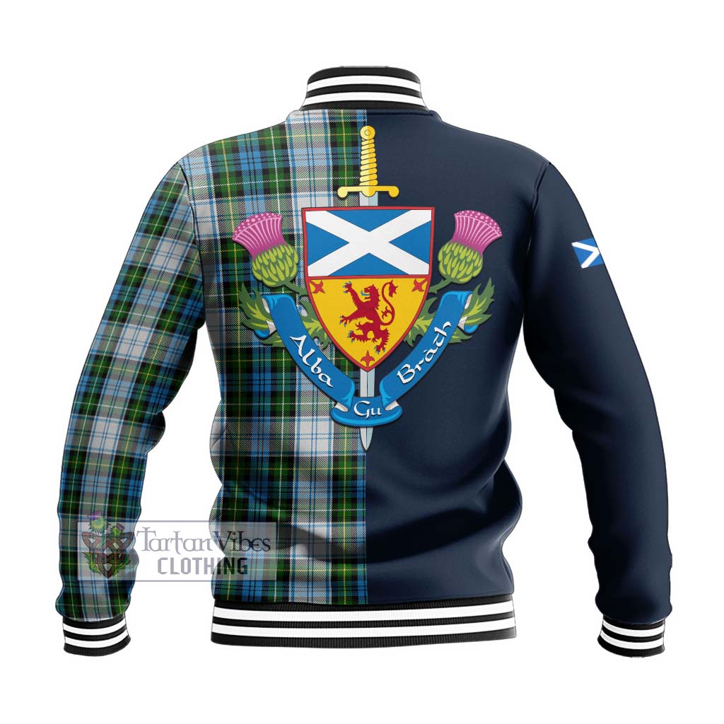 Tartan Vibes Clothing Campbell Dress Tartan Baseball Jacket with Scottish Lion Royal Arm Half Style