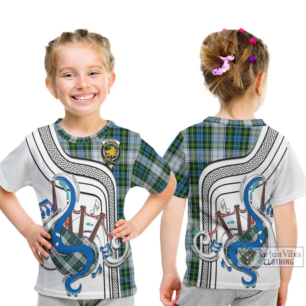 Tartan Vibes Clothing Campbell Dress Tartan Kid T-Shirt with Epic Bagpipe Style