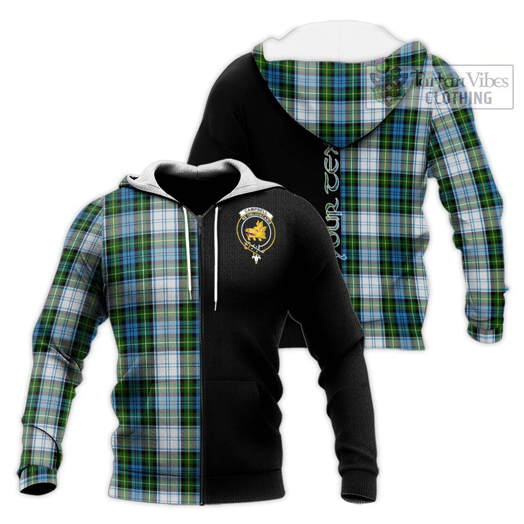 Campbell Dress Tartan Knitted Hoodie with Family Crest and Half Of Me Style Unisex Knitted Zip Hoodie - Tartanvibesclothing Shop