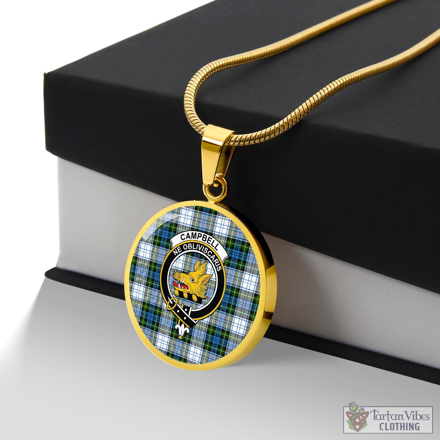 Tartan Vibes Clothing Campbell Dress Tartan Circle Necklace with Family Crest