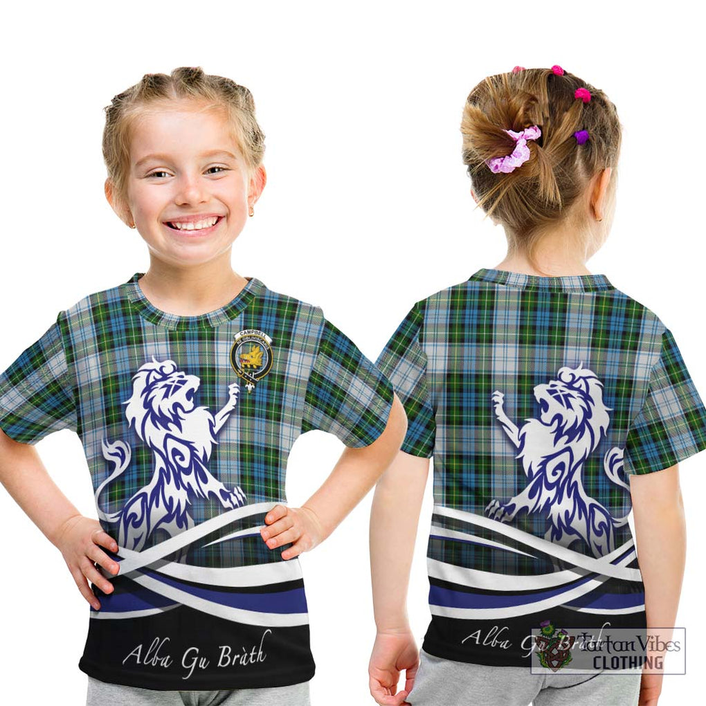 Campbell Dress Tartan Kid T-Shirt with Alba Gu Brath Regal Lion Emblem - Tartanvibesclothing Shop