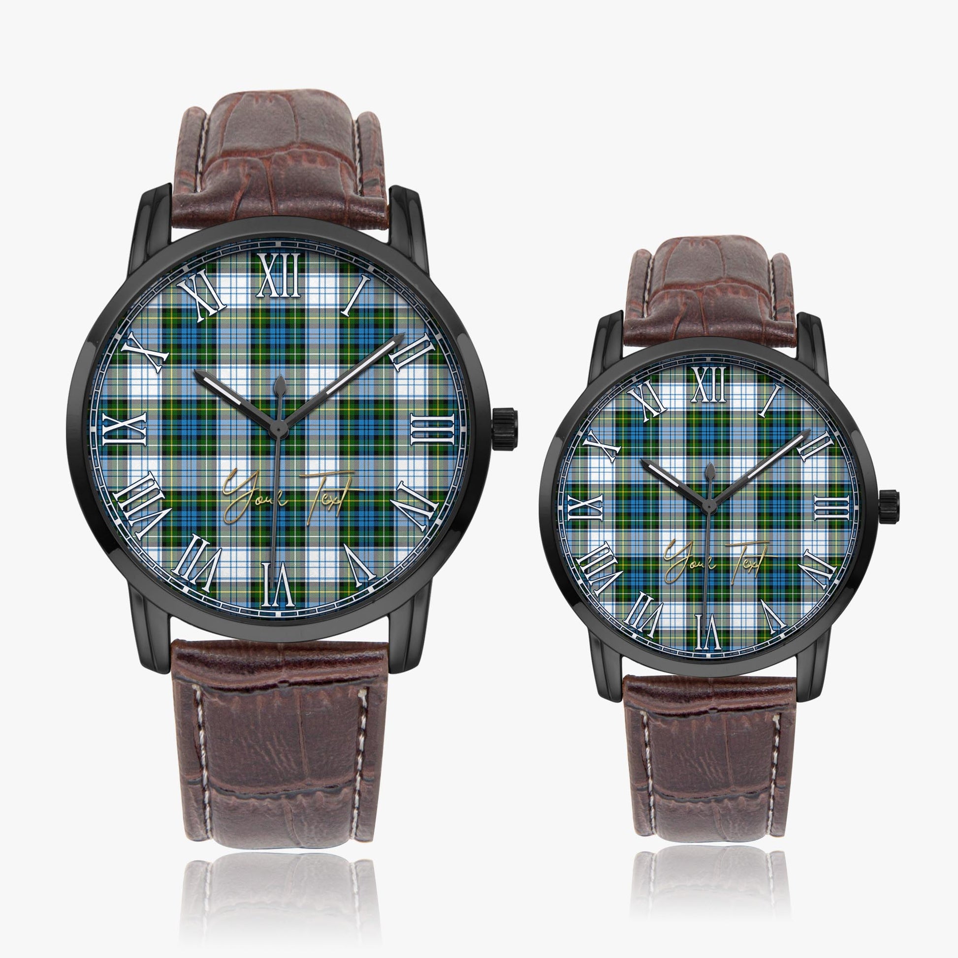 Campbell Dress Tartan Personalized Your Text Leather Trap Quartz Watch Wide Type Black Case With Brown Leather Strap - Tartanvibesclothing