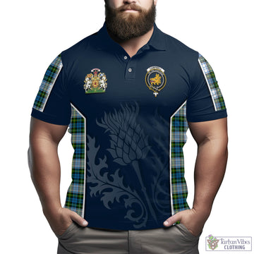 Campbell Dress Tartan Men's Polo Shirt with Family Crest and Scottish Thistle Vibes Sport Style