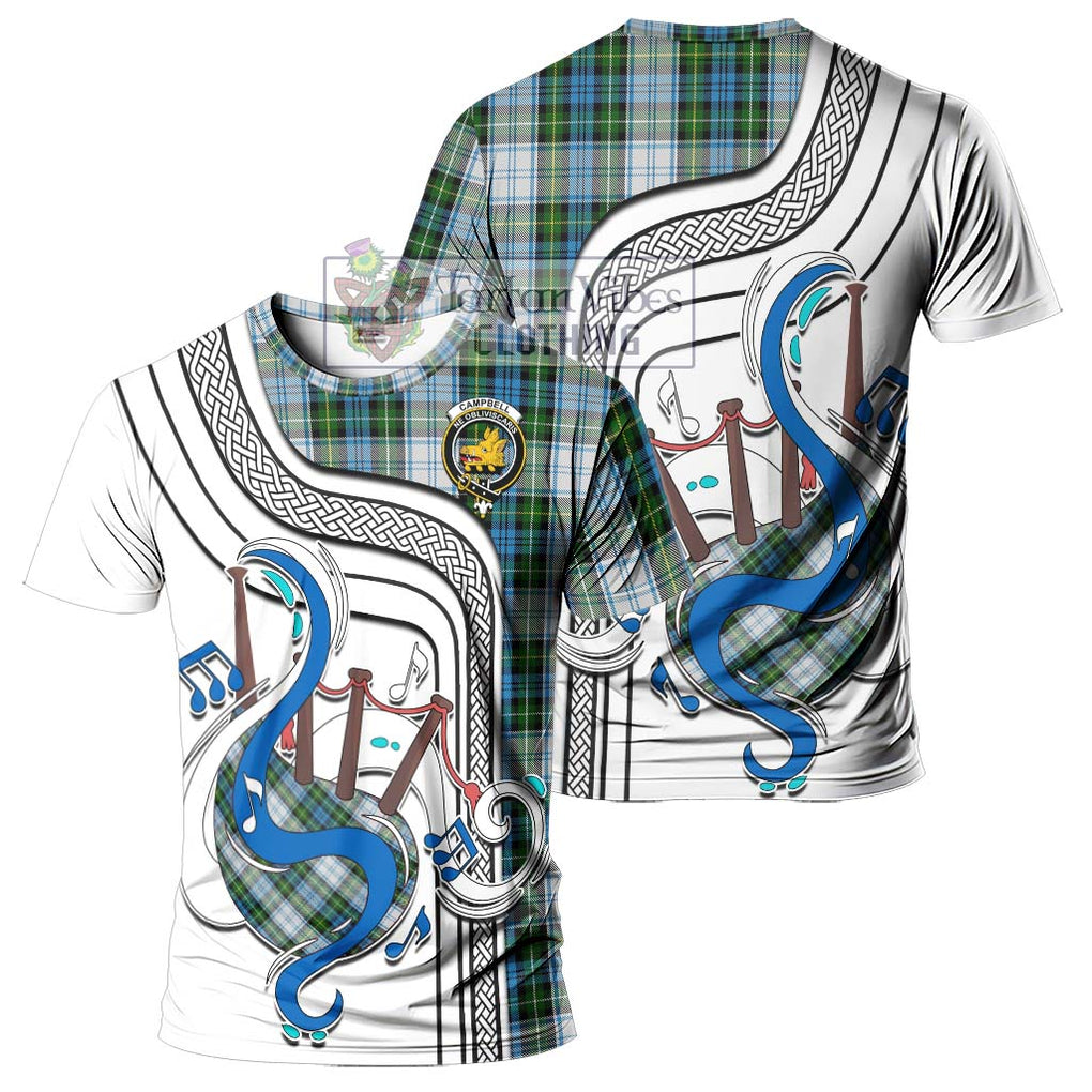 Campbell Dress Tartan T-Shirt with Epic Bagpipe Style - Tartanvibesclothing Shop