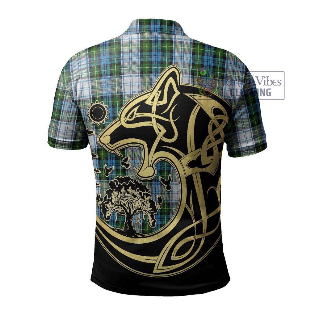 Campbell Dress Tartan Polo Shirt with Family Crest Celtic Wolf Style - Tartanvibesclothing Shop