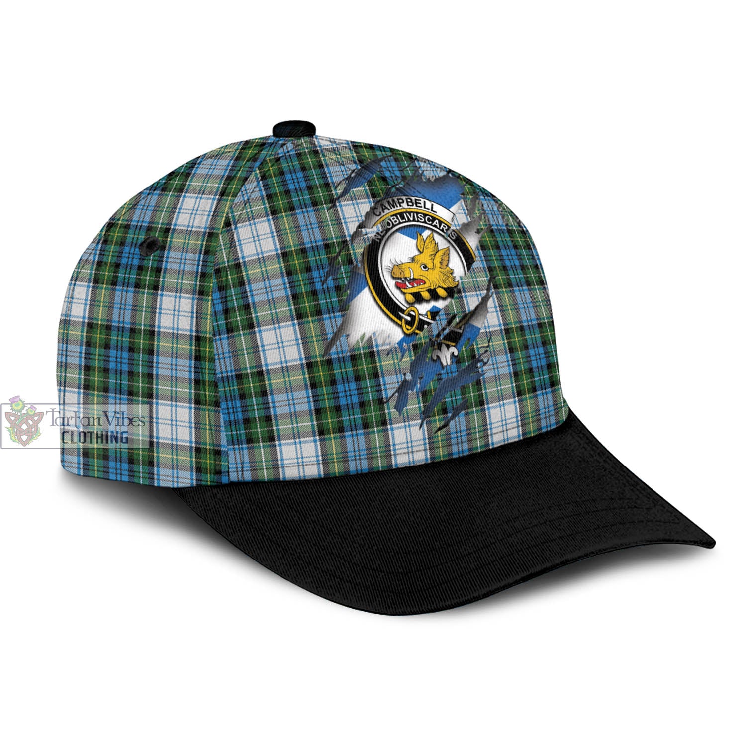 Tartan Vibes Clothing Campbell Dress Tartan Classic Cap with Family Crest In Me Style