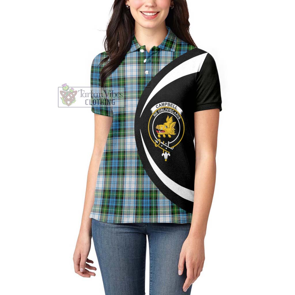 Campbell Dress Tartan Women's Polo Shirt with Family Crest Circle Style - Tartan Vibes Clothing