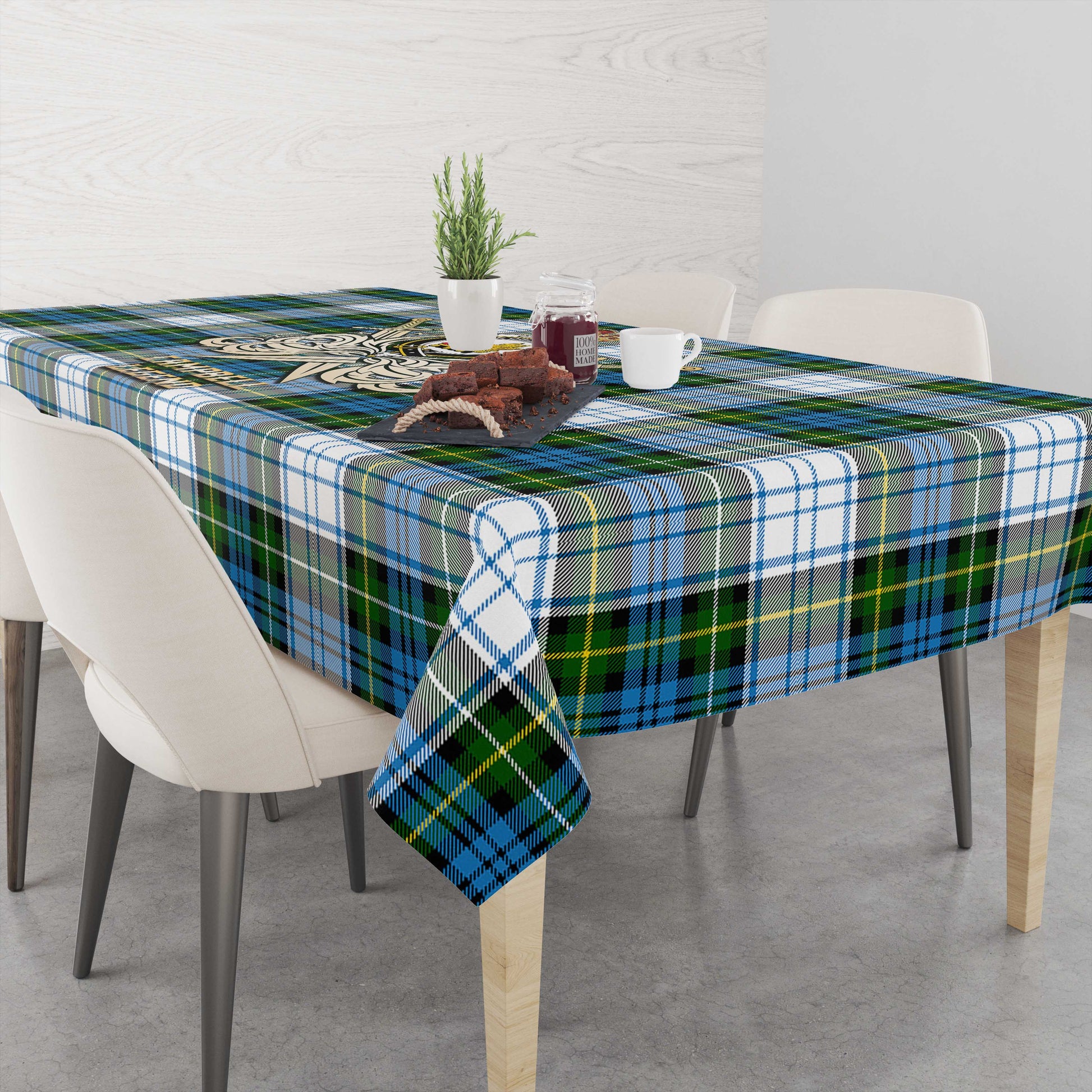 Tartan Vibes Clothing Campbell Dress Tartan Tablecloth with Clan Crest and the Golden Sword of Courageous Legacy