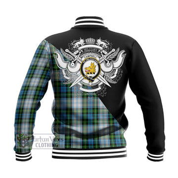 Campbell Dress Tartan Baseball Jacket with Family Crest and Military Logo Style