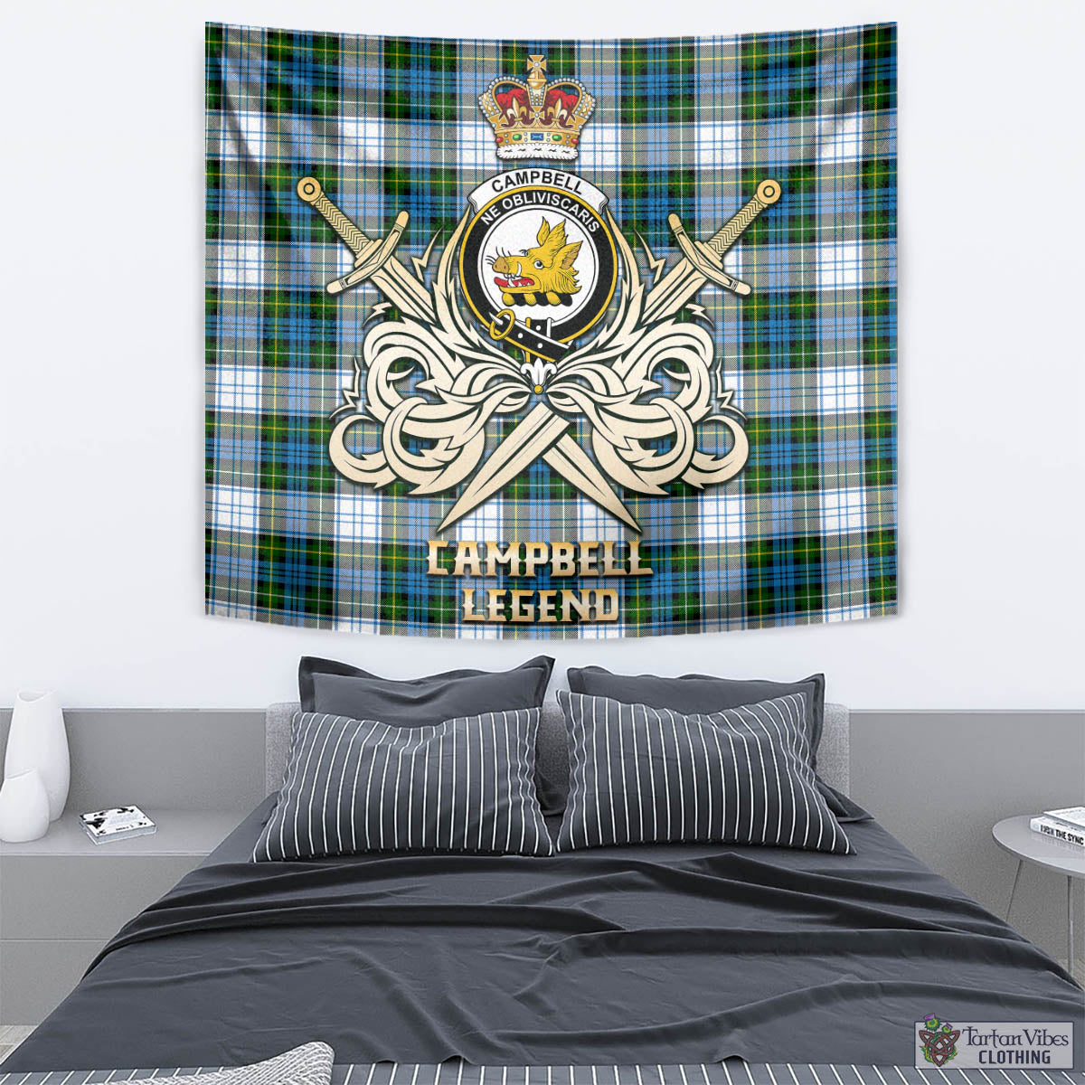 Tartan Vibes Clothing Campbell Dress Tartan Tapestry with Clan Crest and the Golden Sword of Courageous Legacy