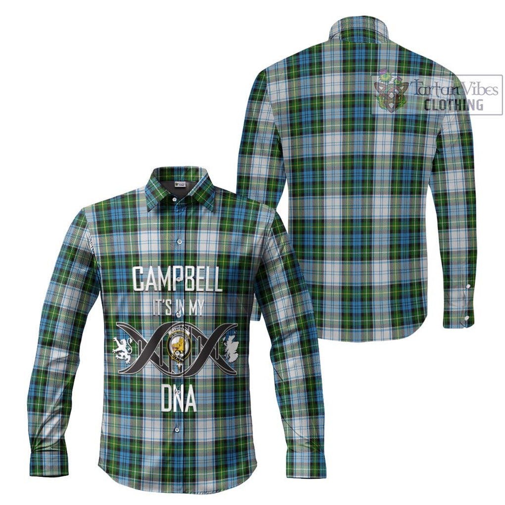 Campbell Dress Tartan Long Sleeve Button Shirt with Family Crest DNA In Me Style Men's Shirt - Tartanvibesclothing Shop