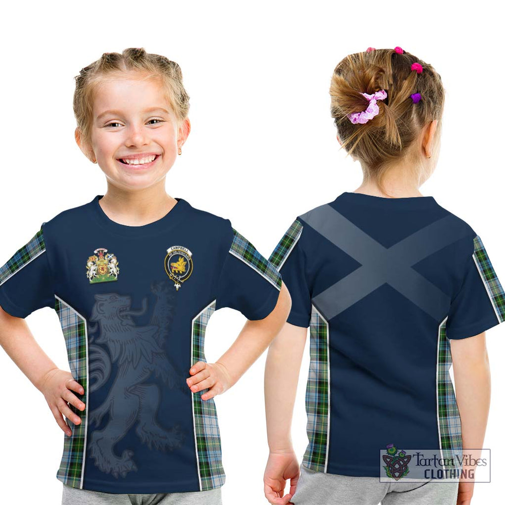 Campbell Dress Tartan Kid T-Shirt with Family Crest and Lion Rampant Vibes Sport Style - Tartan Vibes Clothing