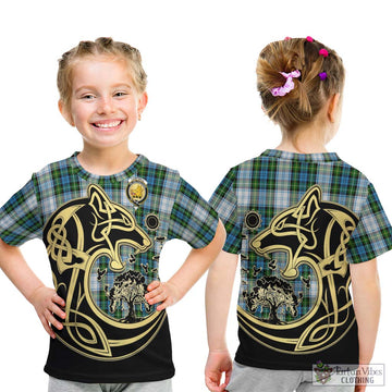 Campbell Dress Tartan Kid T-Shirt with Family Crest Celtic Wolf Style