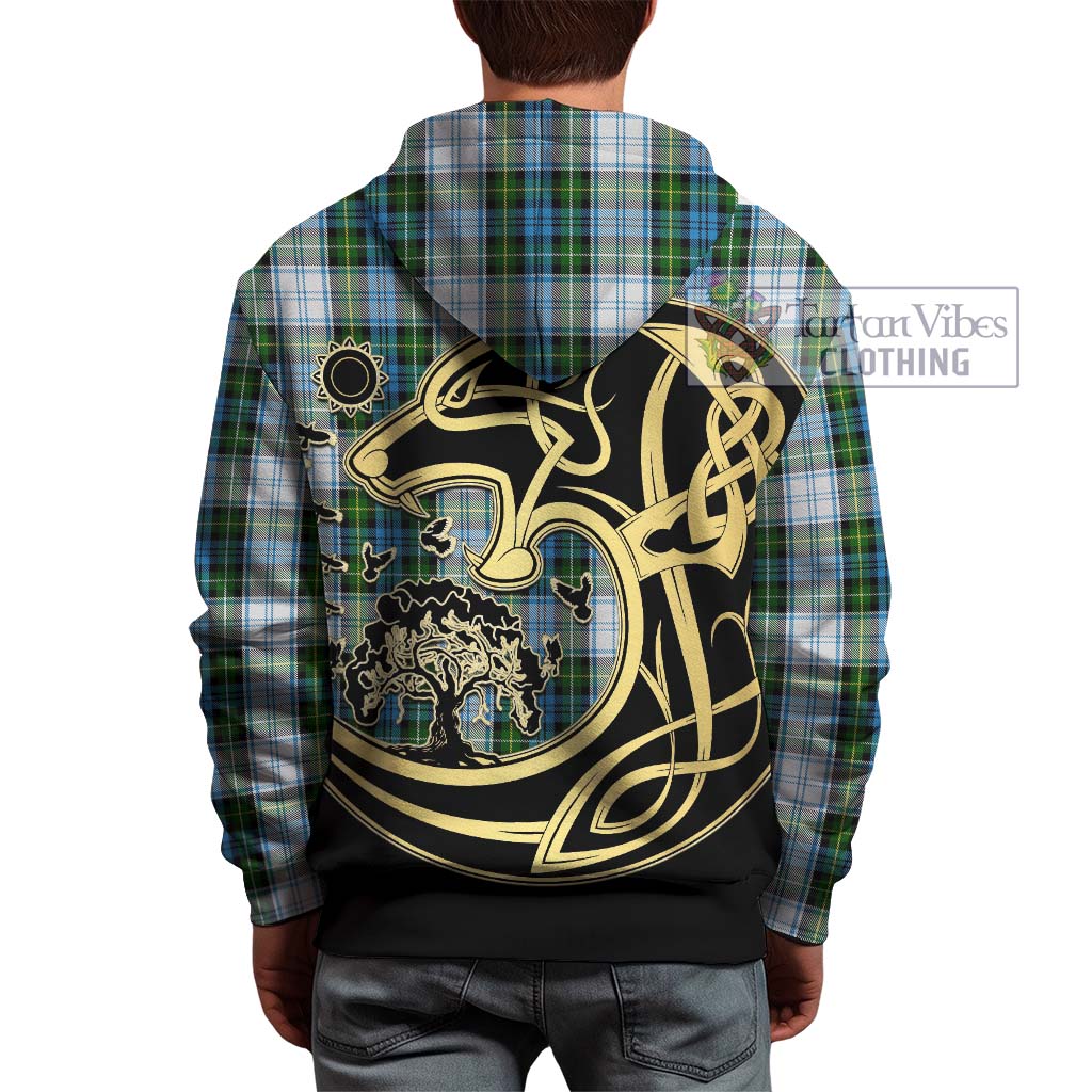 Tartan Vibes Clothing Campbell Dress Tartan Hoodie with Family Crest Celtic Wolf Style