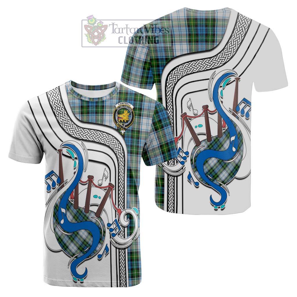 Tartan Vibes Clothing Campbell Dress Tartan Cotton T-shirt with Epic Bagpipe Style