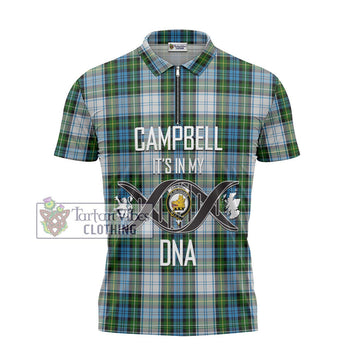 Campbell Dress Tartan Zipper Polo Shirt with Family Crest DNA In Me Style