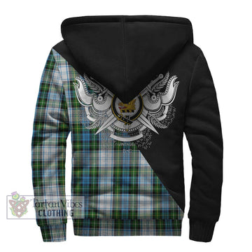 Campbell Dress Tartan Sherpa Hoodie with Family Crest and Military Logo Style