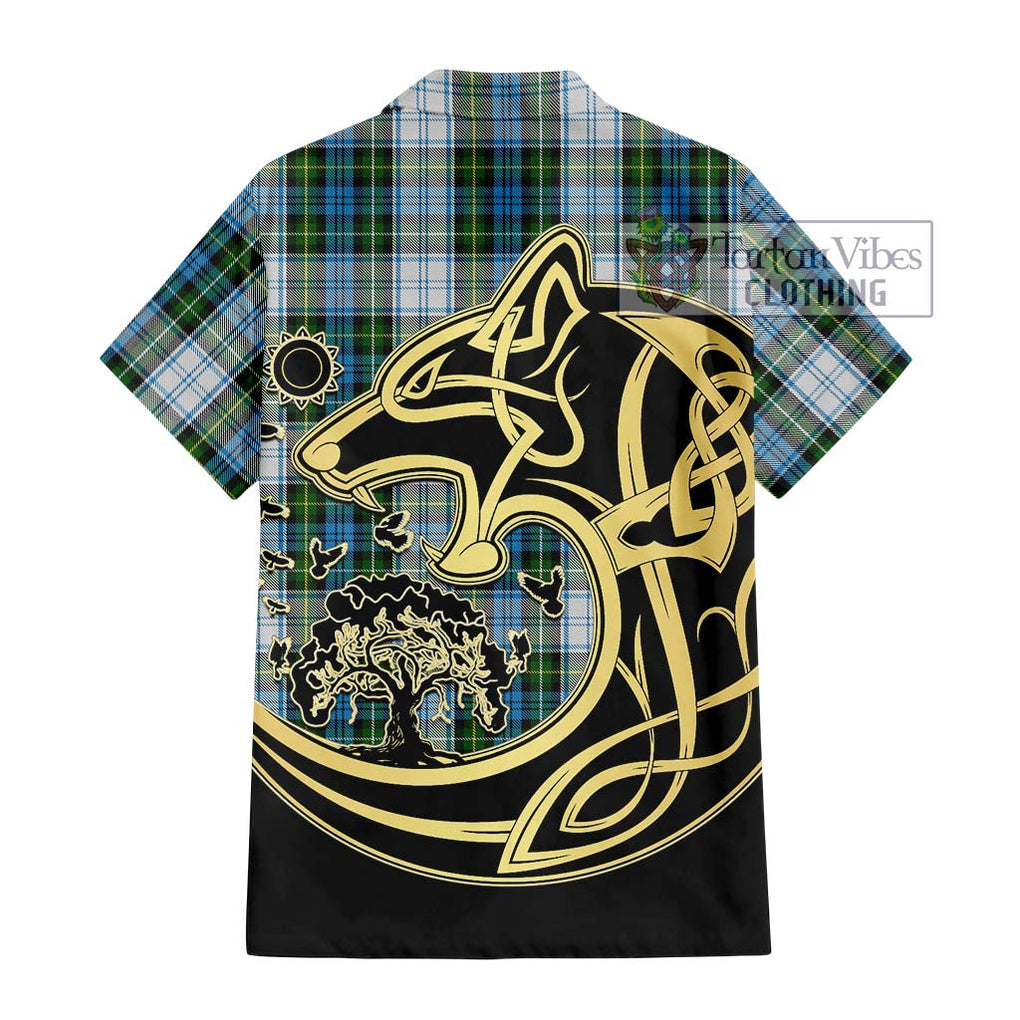 Campbell Dress Tartan Short Sleeve Button Shirt with Family Crest Celtic Wolf Style - Tartan Vibes Clothing