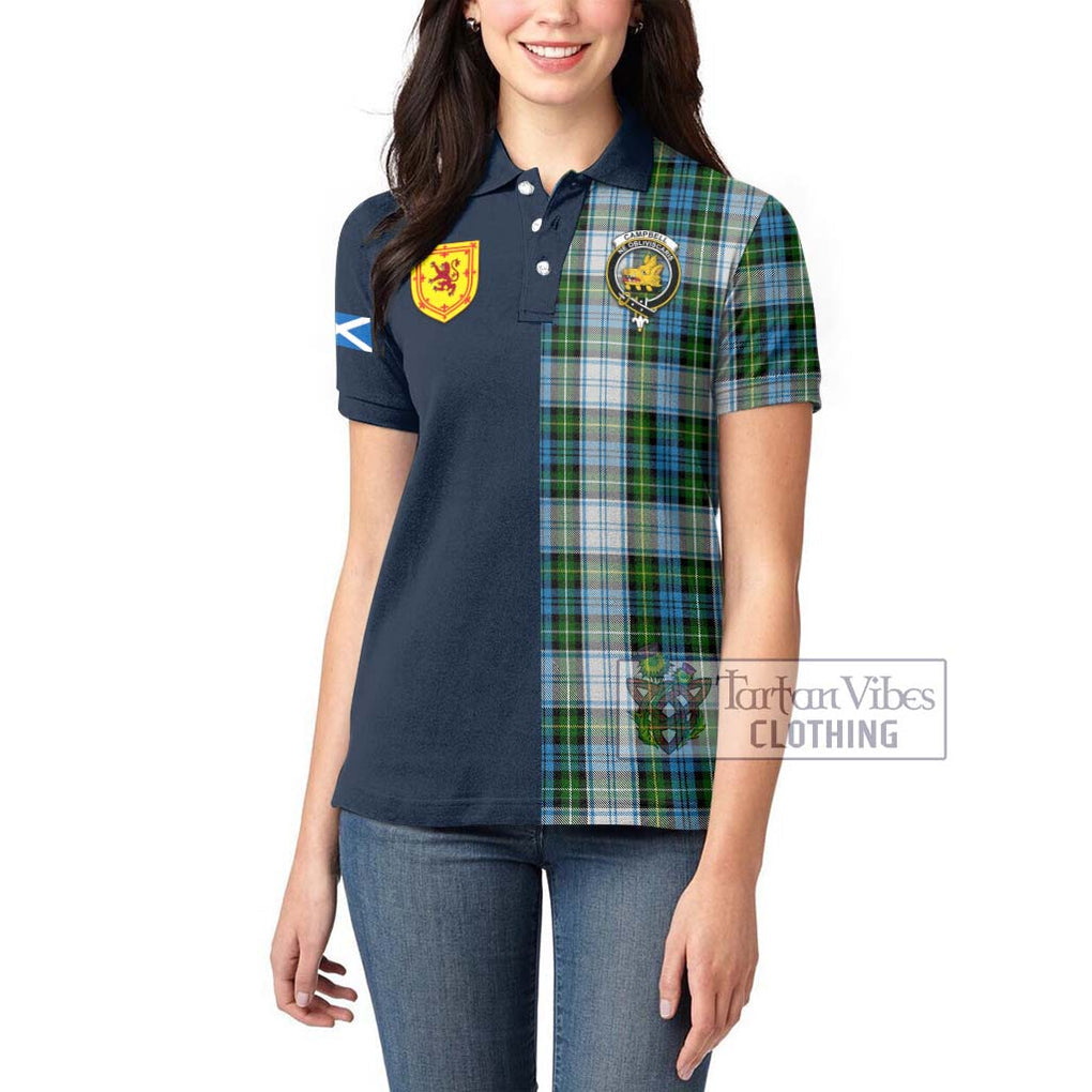 Tartan Vibes Clothing Campbell Dress Tartan Women's Polo Shirt with Scottish Lion Royal Arm Half Style