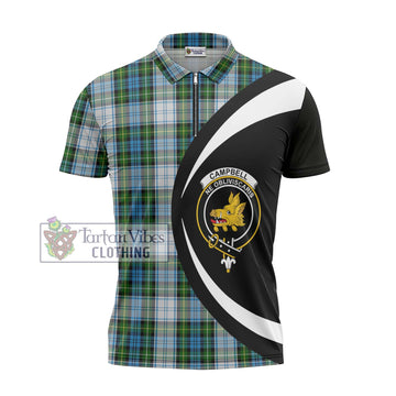 Campbell Dress Tartan Zipper Polo Shirt with Family Crest Circle Style