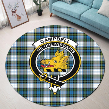 Campbell Dress Tartan Round Rug with Family Crest