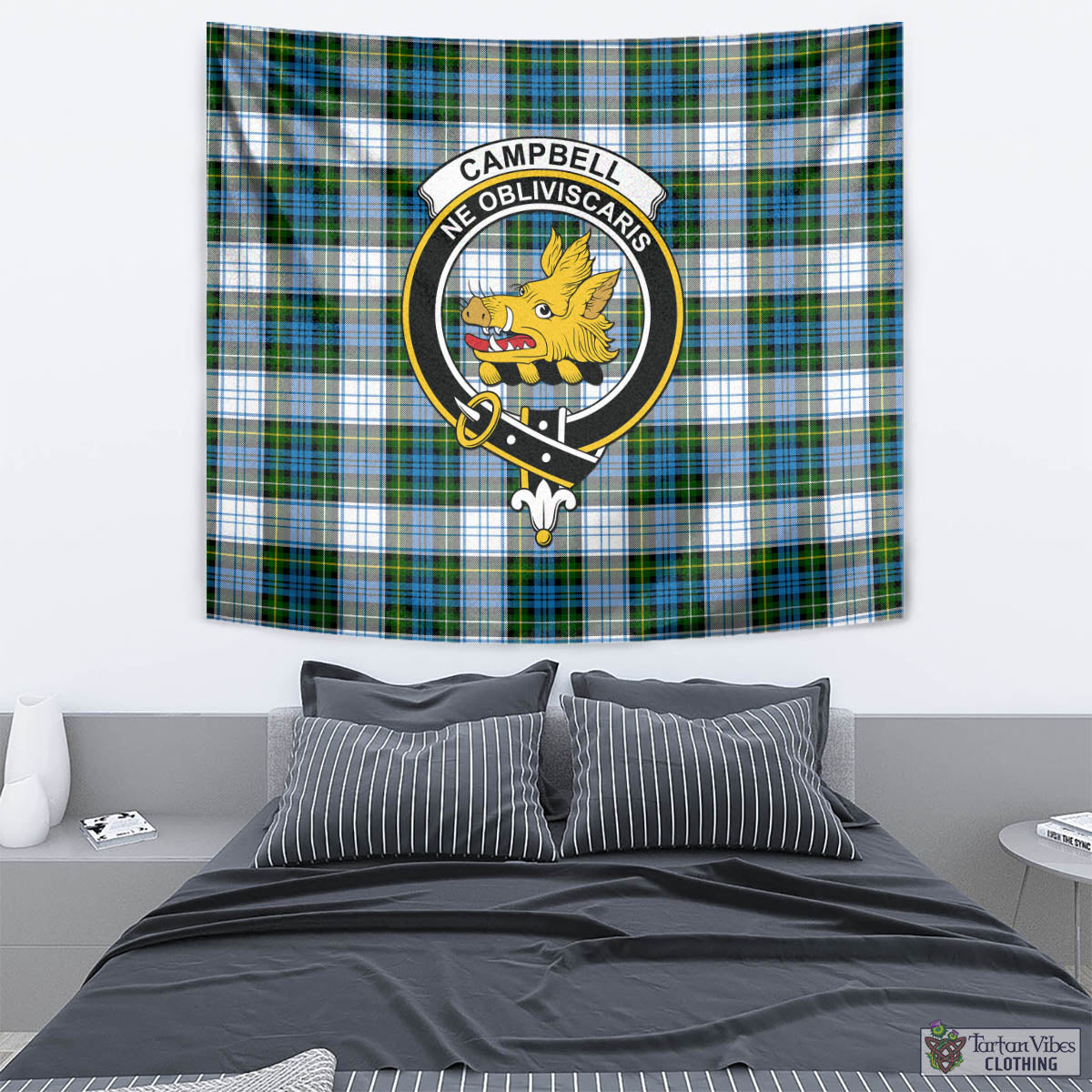 Tartan Vibes Clothing Campbell Dress Tartan Tapestry Wall Hanging and Home Decor for Room with Family Crest