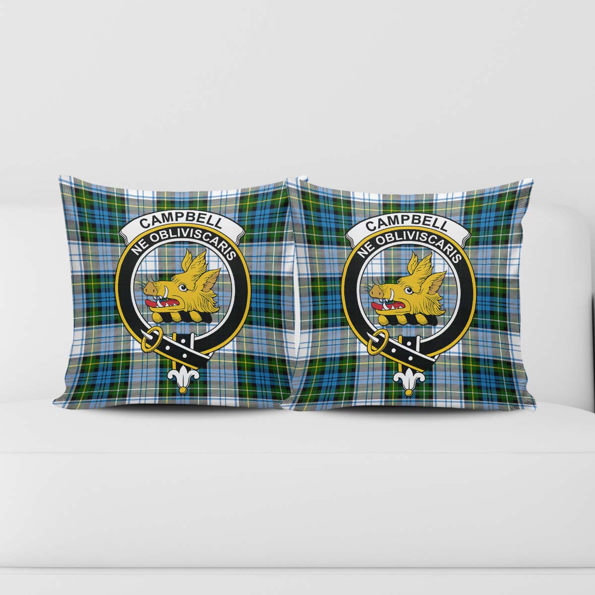 Campbell Dress Tartan Pillow Cover with Family Crest - Tartanvibesclothing