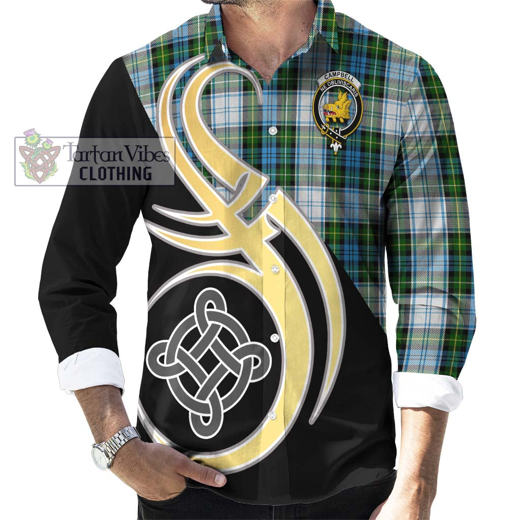 Campbell Dress Tartan Long Sleeve Button Shirt with Family Crest and Celtic Symbol Style - Tartan Vibes Clothing