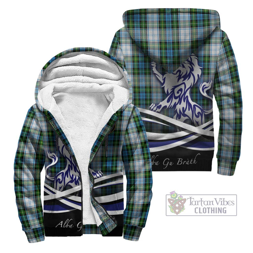 Campbell Dress Tartan Sherpa Hoodie with Alba Gu Brath Regal Lion Emblem Unisex - Tartanvibesclothing Shop