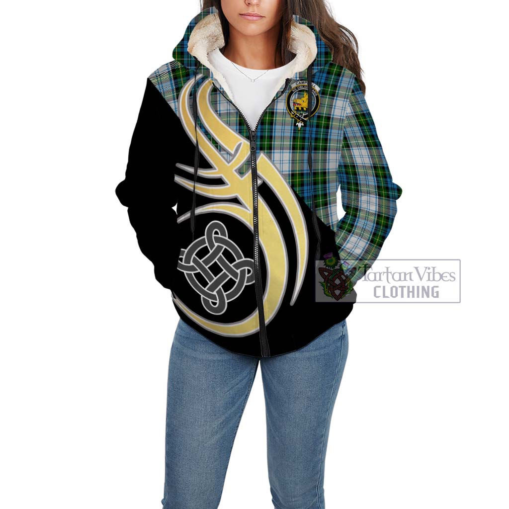 Campbell Dress Tartan Sherpa Hoodie with Family Crest and Celtic Symbol Style Unisex - Tartan Vibes Clothing