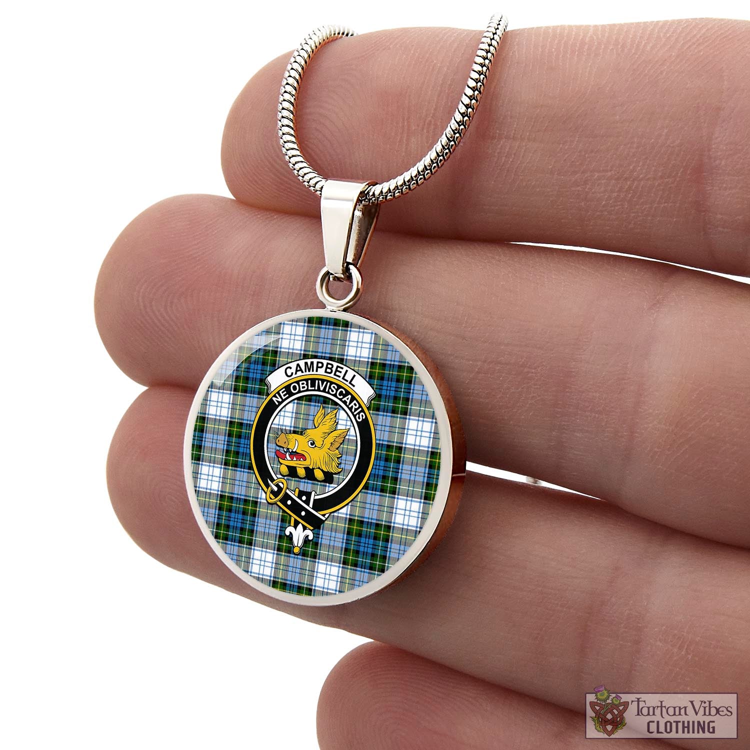 Tartan Vibes Clothing Campbell Dress Tartan Circle Necklace with Family Crest