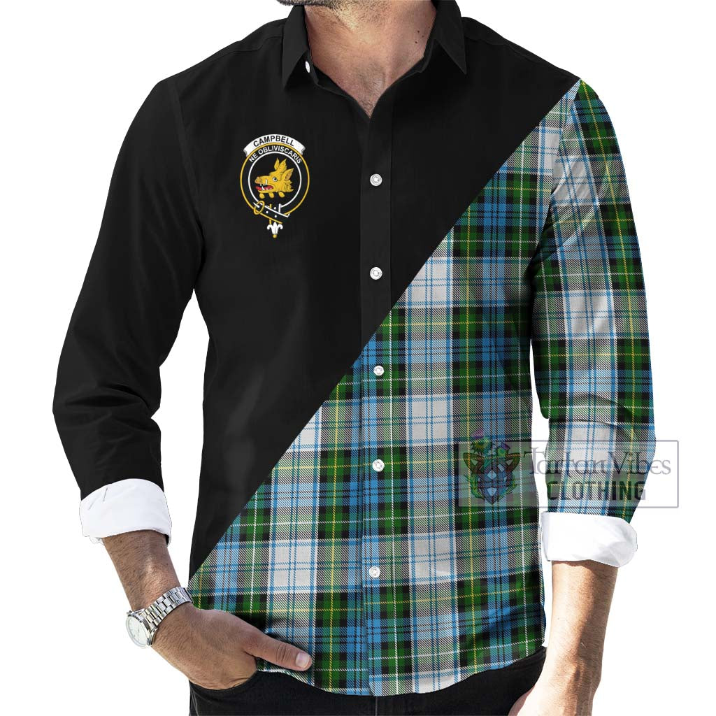 Tartan Vibes Clothing Campbell Dress Tartan Long Sleeve Button Shirt with Family Crest and Military Logo Style