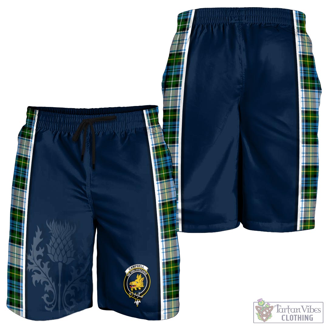 Tartan Vibes Clothing Campbell Dress Tartan Men's Shorts with Family Crest and Scottish Thistle Vibes Sport Style