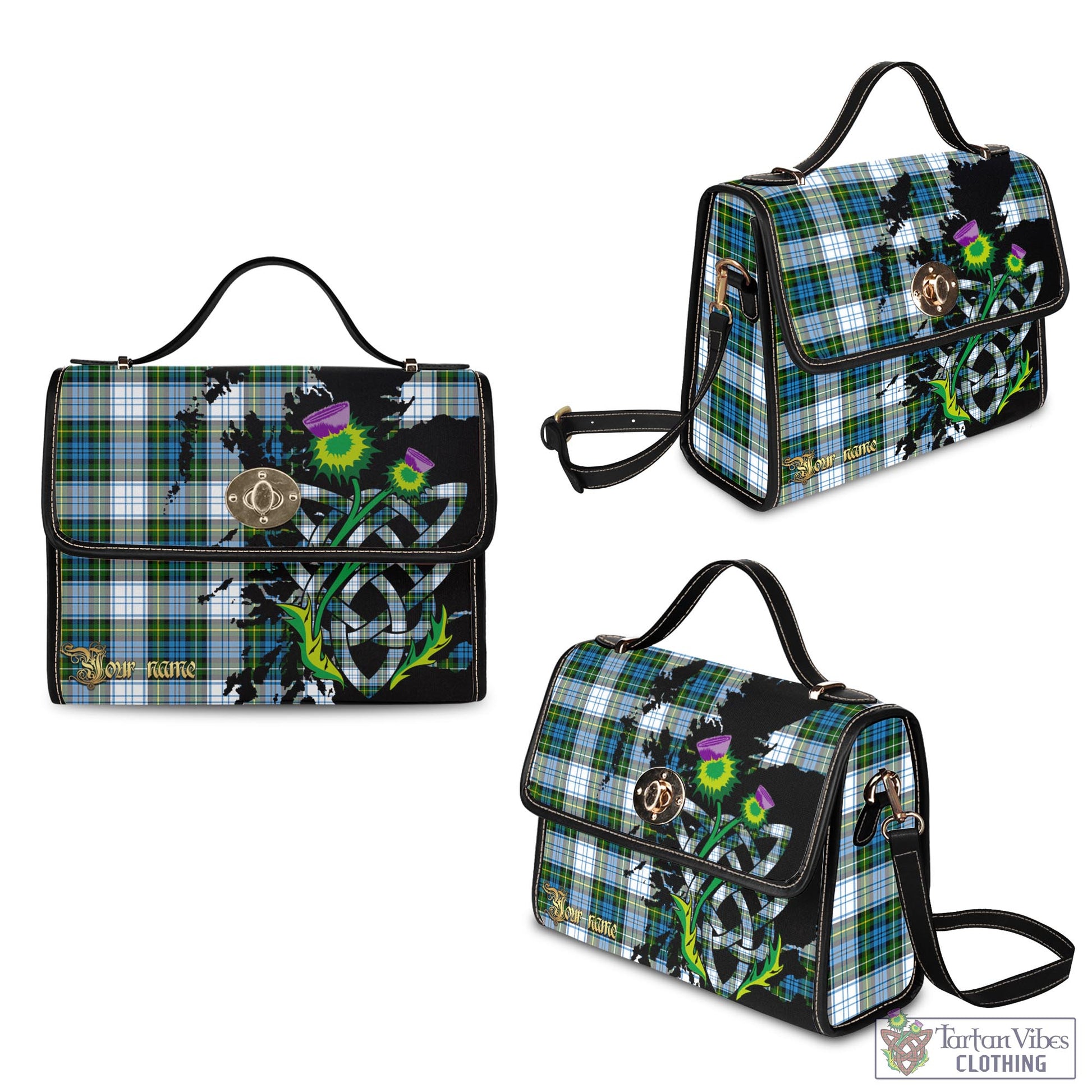 Tartan Vibes Clothing Campbell Dress Tartan Waterproof Canvas Bag with Scotland Map and Thistle Celtic Accents