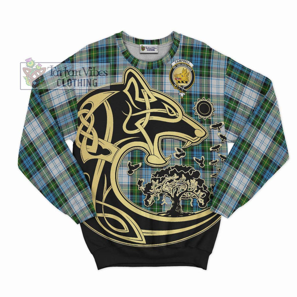 Campbell Dress Tartan Sweatshirt with Family Crest Celtic Wolf Style - Tartan Vibes Clothing