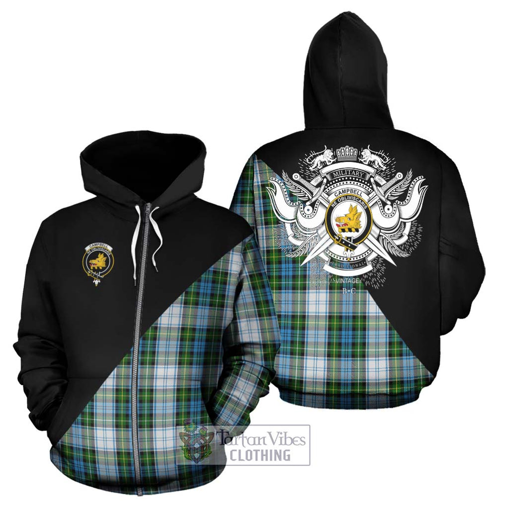 Campbell Dress Tartan Hoodie with Family Crest and Military Logo Style - Tartanvibesclothing Shop