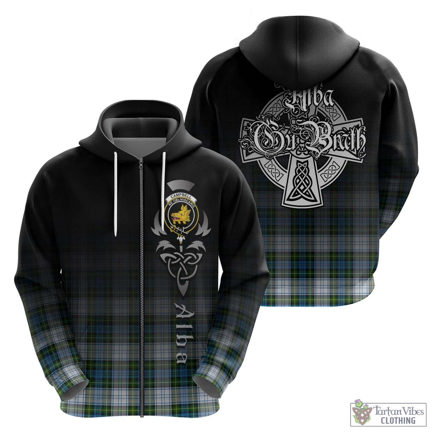 Tartan Vibes Clothing Campbell Dress Tartan Hoodie Featuring Alba Gu Brath Family Crest Celtic Inspired