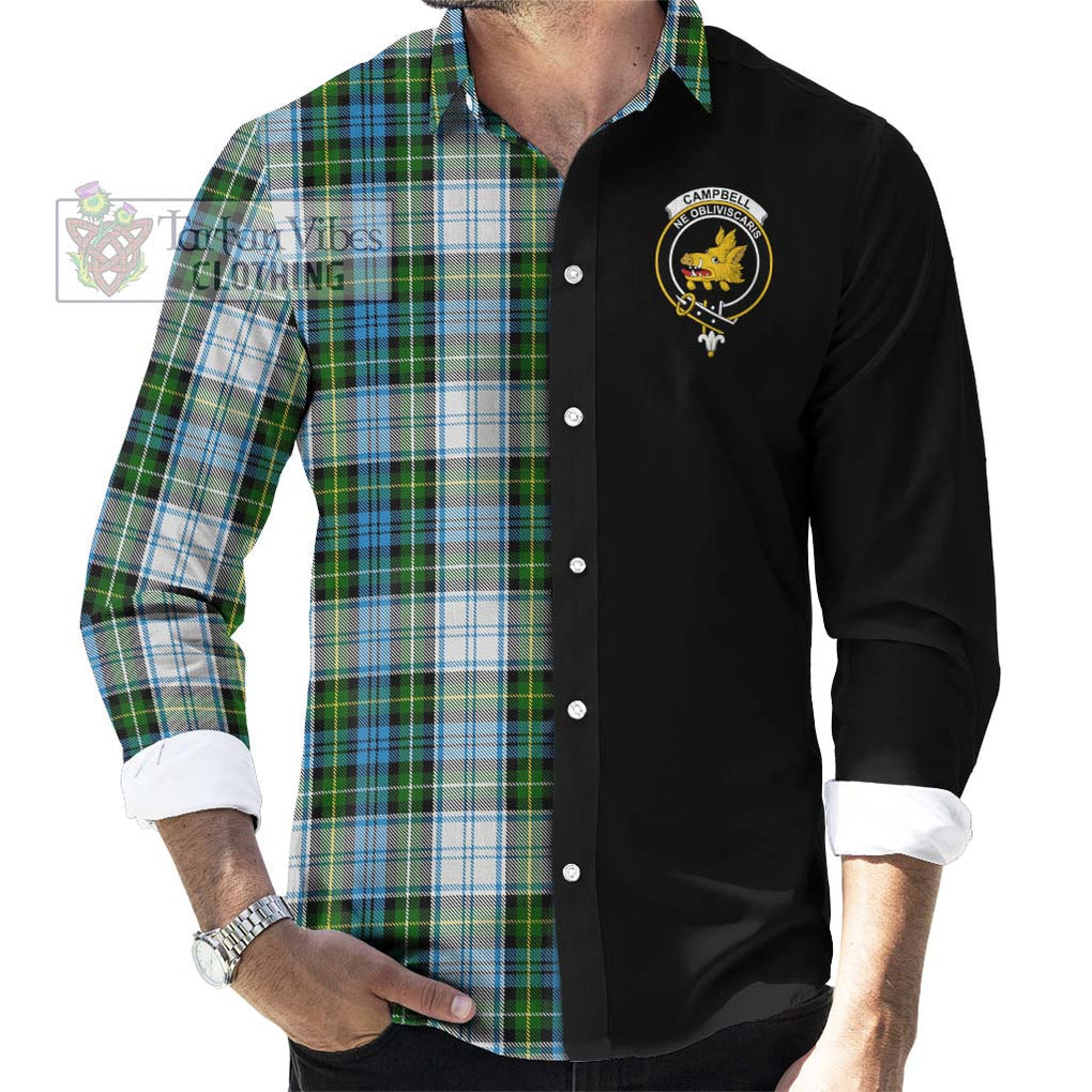 Campbell Dress Tartan Long Sleeve Button Shirt with Family Crest and Half Of Me Style - Tartanvibesclothing Shop