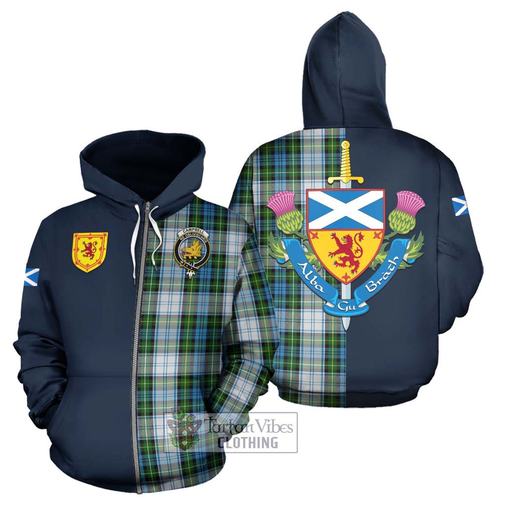 Tartan Vibes Clothing Campbell Dress Tartan Hoodie with Scottish Lion Royal Arm Half Style