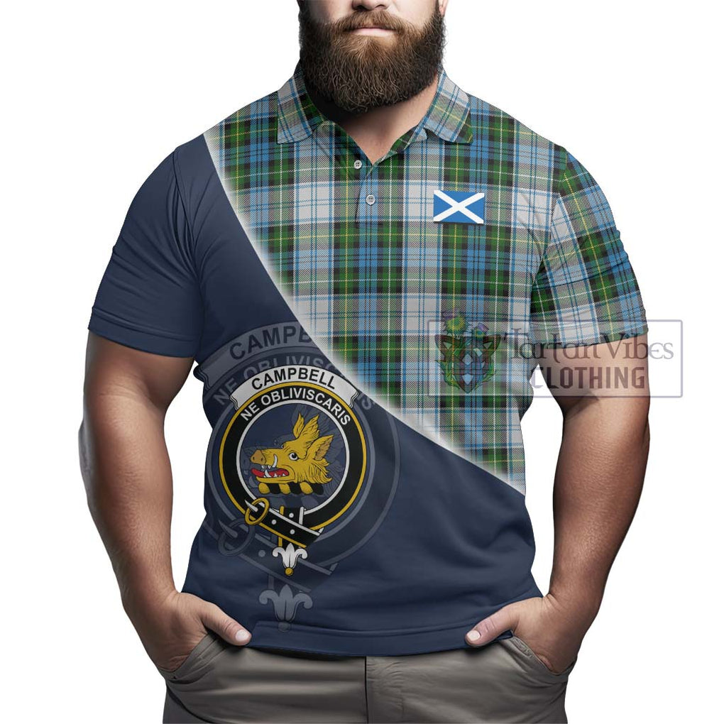 Campbell Dress Tartan Polo Shirt with Personalised National Flag and Family Crest Half Style - Tartanvibesclothing Shop