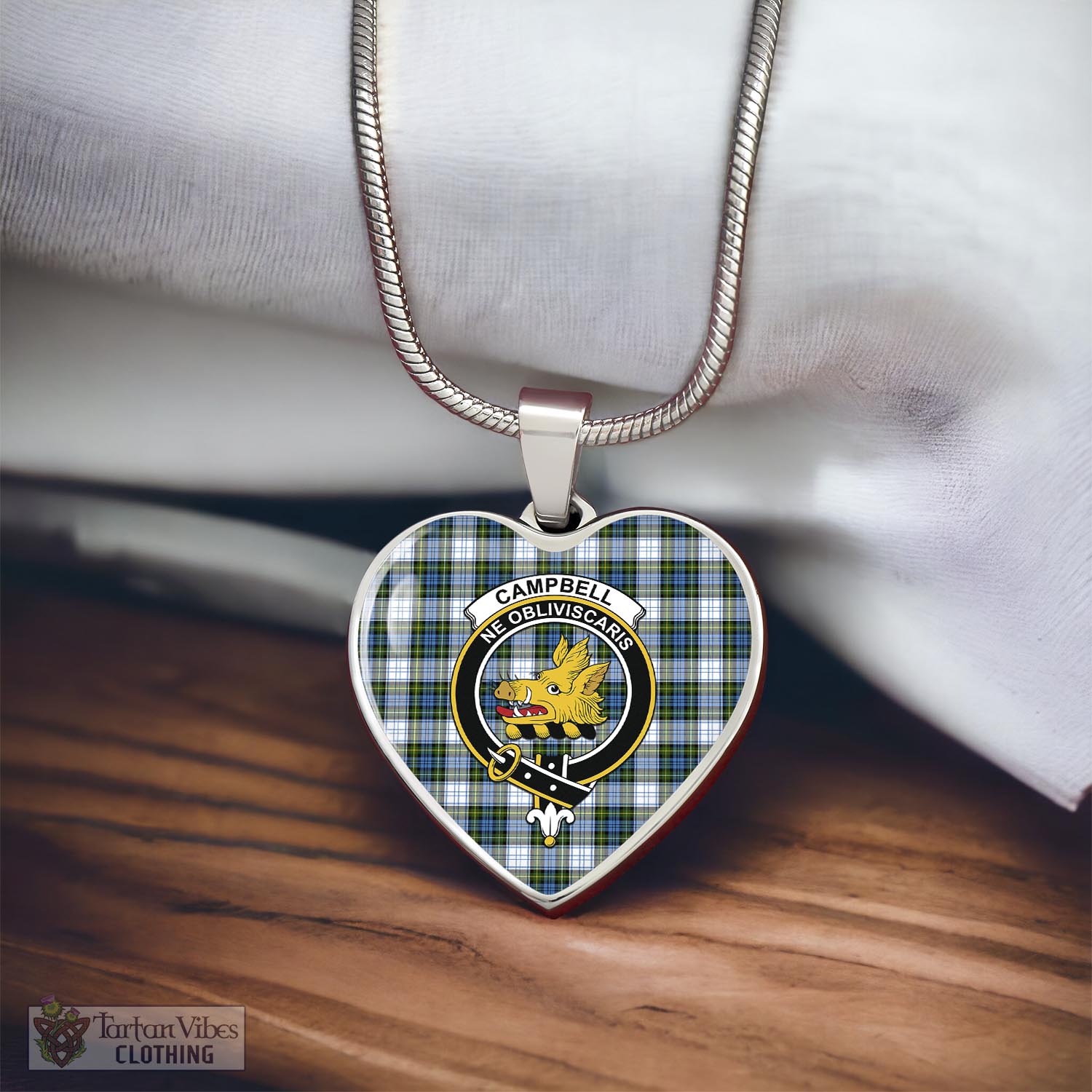 Tartan Vibes Clothing Campbell Dress Tartan Heart Necklace with Family Crest