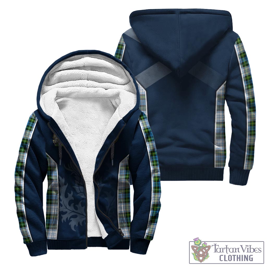 Tartan Vibes Clothing Campbell Dress Tartan Sherpa Hoodie with Family Crest and Scottish Thistle Vibes Sport Style