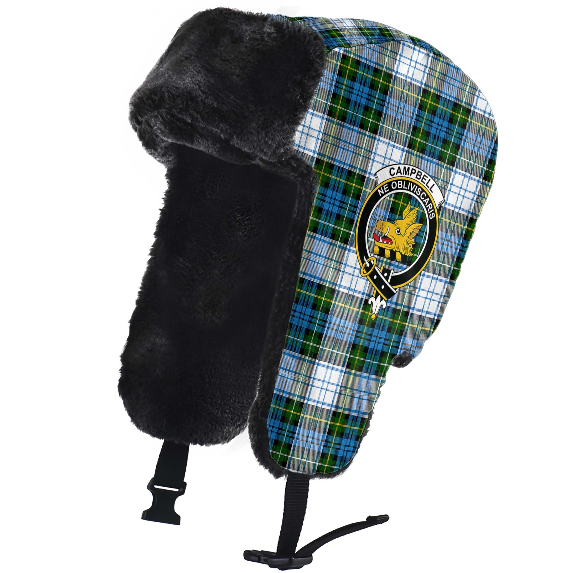 Campbell Dress Tartan Winter Trapper Hat with Family Crest - Tartanvibesclothing
